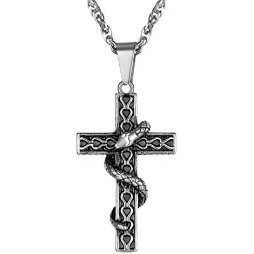 PROSTEEL Snake Cross Necklace, 316L Stainless Steel Pendant & Chain, Men Women Amulet Cross Necklace, 22''-24'' Adjustable, Come Gift Box PROSTEEL Snake Cross Necklace, 316L Stainless Steel Pendant & Chain, Men Women Amulet Cross Necklace, 22''-24'' Adjustable, Come Gift Box