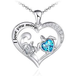 Distance Health and Longevity Mom and Baby Sea Turtle Pendant Necklace for Women 925 Sterling Silver Love Heart Jewelry Gifts for Women Girls Mother Wife