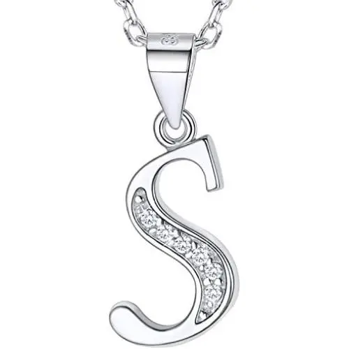 SILVERCUTE 925 Sterling Silver 26 Letters Pendant Cute Choker Chain with Monogram Charm Tiny Initial Necklace for Women Girls, Polished or CZ Style, with Gift Box
