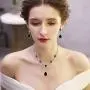 EleQueen Womens Cubic Zirconia Teardrop Y-Necklaces Dangle Earrings Sets for Bride Bridesmaid