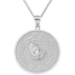 925 Sterling Silver Bible Verse Serenity and Lords Prayer Medal Pendant Necklace
