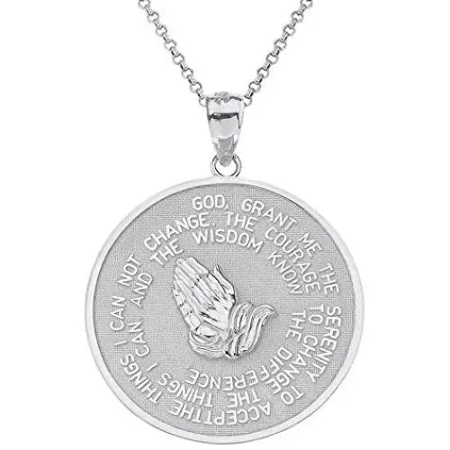 925 Sterling Silver Bible Verse Serenity and Lords Prayer Medal Pendant Necklace