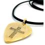 Cross Guitar Pick (stg3g) Antique Gold Finish On Black Rubber Cord