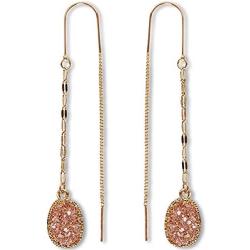Humble Chic Simulated Druzy Chain Bar Threaders - Boho Glitter Gold-Tone Long Sparkly Needle Drop Earrings for Women - Bohemian Created Geode Stone Pendants