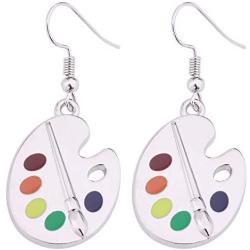 Trendy Enamel Artist Paint Palette and Brush Drop Earrings Gifts Jewelry for Women & Girls