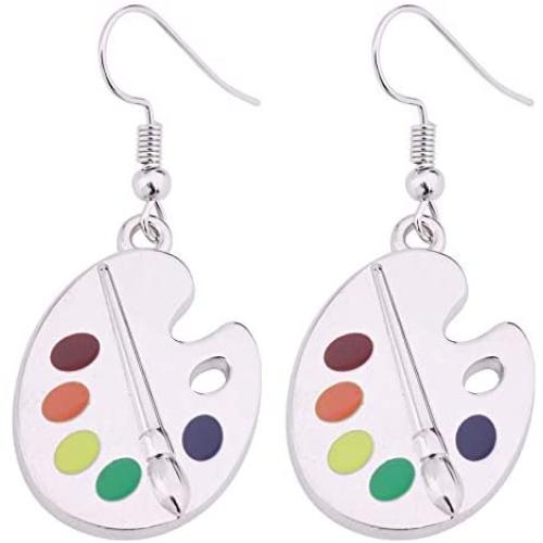 Trendy Enamel Artist Paint Palette and Brush Drop Earrings Gifts Jewelry for Women & Girls
