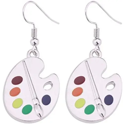 Trendy Enamel Artist Paint Palette and Brush Drop Earrings Gifts Jewelry for Women & Girls Trendy Enamel Artist Paint Palette and Brush Drop Earrings Gifts Jewelry for Women & Girls