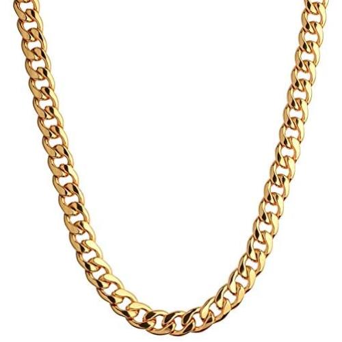 CrazyPiercing 18K Gold Plated Necklace, Men Jewelry 10MM Wide Hip Hop Turnover Chain Necklace, Stainless Steel 19'' - 24''