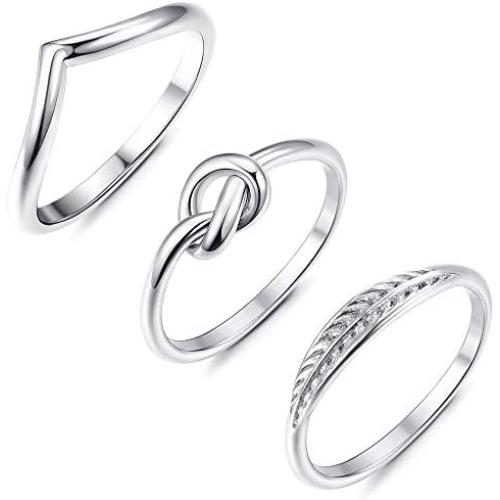 Adramata 3 Pcs Stainless Steel Engagement Wave Ring for Women Cute Thumb Band Rings Set