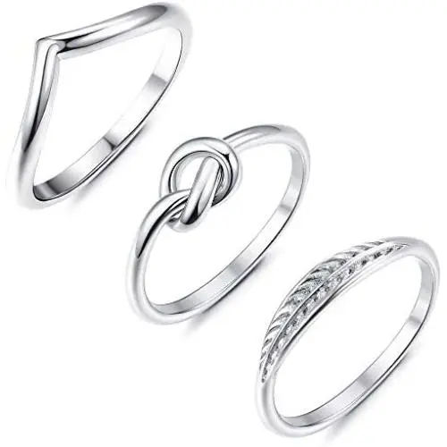 Adramata 3 Pcs Stainless Steel Engagement Wave Ring for Women Cute Thumb Band Rings Set Adramata 3 Pcs Stainless Steel Engagement Wave Ring for Women Cute Thumb Band Rings Set