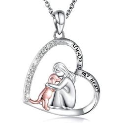 APOTIE 925 Sterling Silver Dog Necklace for Girls Always in My Heart Pendant Puppy Mother Day Jewelry Gift for Mom Dog Lover