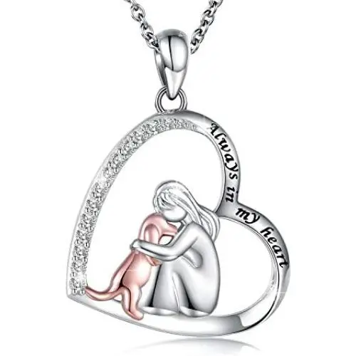 APOTIE 925 Sterling Silver Dog Necklace for Girls Always in My Heart Pendant Puppy Mother Day Jewelry Gift for Mom Dog Lover