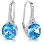 AOBOCO 925 Sterling Silver Luxurious Cushion-cut Leverback Dangle Drop Earrings with Simulated Aquamarine Austrian Crystals Jewelry Gift for Bridal on Wedding