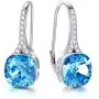 AOBOCO 925 Sterling Silver Luxurious Cushion-cut Leverback Dangle Drop Earrings with Simulated Aquamarine Austrian Crystals Jewelry Gift for Bridal on Wedding