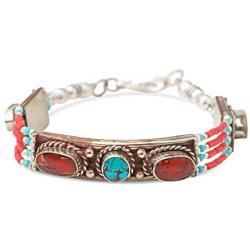 Culture Cross Handmade Tibetan Red Coral Beaded Bracelet - Authentic Traditional Himalayan Tribal Ethnic Folk Jewelry Turquoise Art