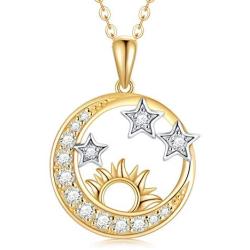 14k Solid gold Sun Moon Star necklace for women 3 Style Moissanite necklaces Gold Jewelry Present for Wife Girlfriend Mother