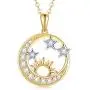 14k Solid gold Sun Moon Star necklace for women 3 Style Moissanite necklaces Gold Jewelry Present for Wife Girlfriend Mother