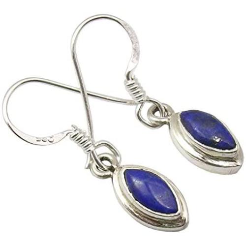 SilverStarJewel 925 Sterling Silver Navy Blue Lapis Lazuli August Birthstone Earrings 1.1''