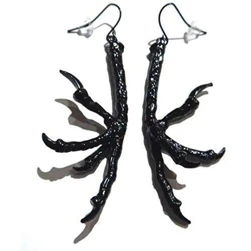 BLACK BIRD FOOT EARRINGS claw talon Raven Crow feet gothic morbid vegan painted metal