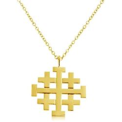 Azaggi Jerusalem Crusaders Cross Pendant Necklace 14k Gold Plating Over 925 Sterling Silver (24 Inches) Jewelry Gift