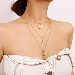 Vagalbox Layered Necklace with Shell, Y Pendant Long Chain Necklace,14k Gold Plated Necklaces for Women Girls