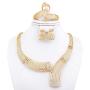 YAZILIND Gold Plated Chunky Necklace Earrings Bracelet Ring Rhinestone Wedding Engagement Banquet Jewelry Set(4pc)