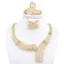 YAZILIND Gold Plated Chunky Necklace Earrings Bracelet Ring Rhinestone Wedding Engagement Banquet Jewelry Set(4pc)