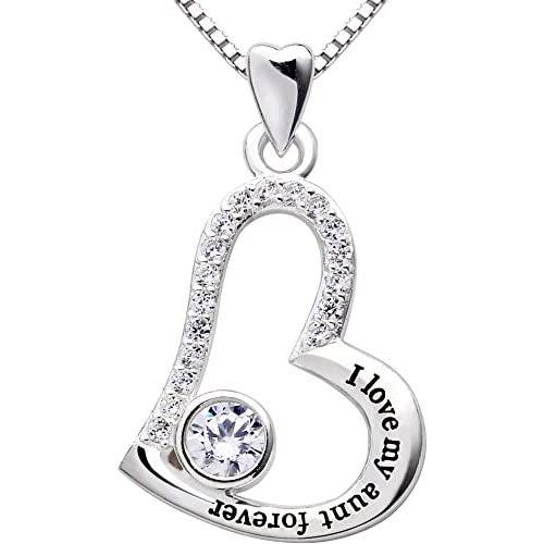 ALOV Jewelry Sterling Silver I Love My Aunt Forever Love Heart Cubic Zirconia Pendant Necklace ALOV Jewelry Sterling Silver I Love My Aunt Forever Love Heart Cubic Zirconia Pendant Necklace