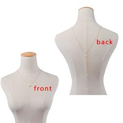 Yfe Back Necklace Pearl Backdrop Necklace Body Chain Jewelry for Women and Girls Bridal Jewelry(Gold)