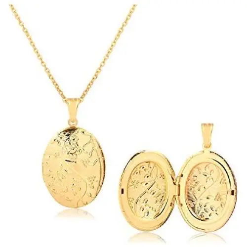 Barzel 18K Gold Plated Engraved Book Photo Locket Pendant Necklace