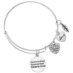 Infinity Collection Cousin Gift, Cousins by Chance, Friends by Choice Charm Adjustable Bangle, Cousin Jewelry for Women for Cousins