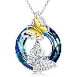 Sterling Silver Butterfly Pendant Neacklace with Crystal from Swarovski, Butterfly Jewelry Gift for Her