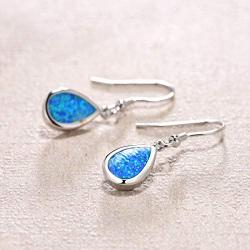 FANCIME Sterling Silver Opal Dangle Earrings White Fire/Blue Teardrop/Oval/Spiral Ribbon Hook Drop Earrings October Birthstone Fine Jewelry for Women Girls