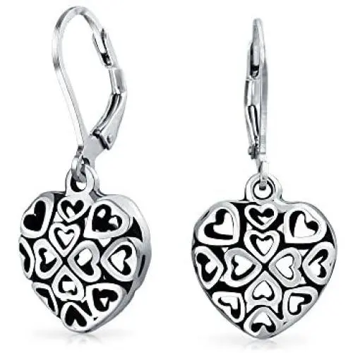 Open Lightweight Clover Flower Filigree Multi Heart Shape Puff Hearts Drop Dangle Earrings For Women Teens Oxidized 925 Sterling Silver Leverback
