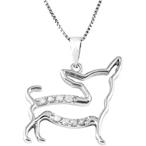 JewelExclusive Sterling Silver 1/10 cttw Natural Round-Cut Diamond (J-K Color, I2-I3 Clarity) Chihuahua Pendant 18'' JewelExclusive Sterling Silver 1/10 cttw Natural Round-Cut Diamond (J-K Color, I2-I3 Clarity) Chihuahua Pendant 18''