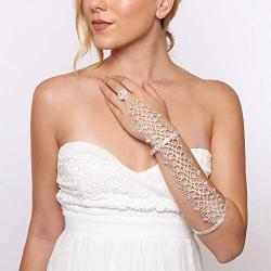 SP Sophia Collection Boho Filigree Wedding Bridal Arm Cuff Armlet Bracelet and Ring Fashion Rhinestone Body Jewelry