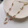 Pingyongchang Vintage Cherry Charm Bling Shiny Crystal Cherry Choker Necklace Earring 14K Gold Plated Dainty Adjustable Clavicle Chain Personalized Jewelry Set Gifts