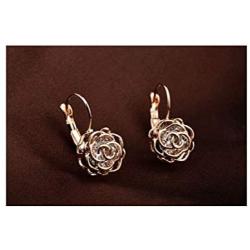 Blooming CZ Filigree Rose Flower Crystal Leverback Dangle Drop Earrings for Women Girls Sensitive Ear Sweet Sunflower Dangling for Lovers Wedding Elegant Diamond Jewelry Gifts Hypoallergenic