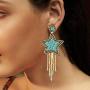 Star Beaded Tassel Dangle Earrings - Long Five Star Big Bead Chandelier Drop Earrings For Women, Large Statement Native Beaded Fringe 5 Star Earrings