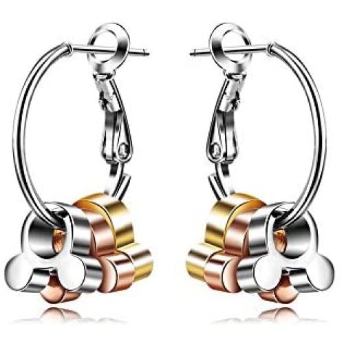 Iuha Triple Color Animal Mini Mouse Bear Dangle Platinum Plated Hoop Earrings/Accessories/Hypoallergenic