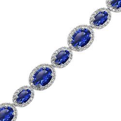 Sterling Silver Genuine, Created or Simulated Gemstone & White Topaz Oval Halo Statement Bracelet
