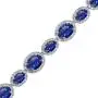 Sterling Silver Genuine, Created or Simulated Gemstone & White Topaz Oval Halo Statement Bracelet Sterling Silver Genuine, Created or Simulated Gemstone & White Topaz Oval Halo Statement Bracelet