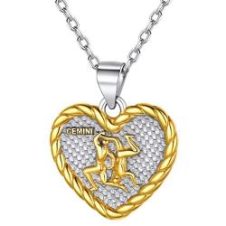 ChicSilver 925 Sterling Silver Zodiac Sign Neckalce Horoscope Constellation Astrology Heart Pendant Birthday Gift Fashion Silver&Gold Two Tone Jewelry Gift for Women Girls