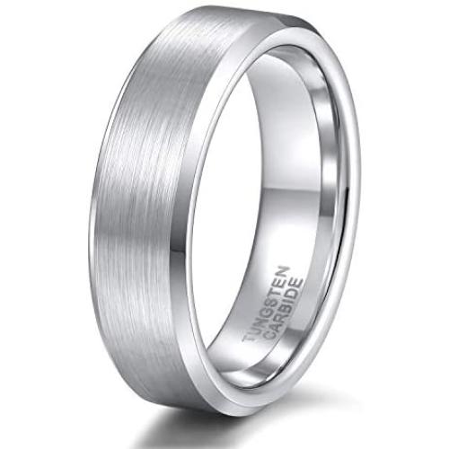 TRUMIUM 4mm 6mm 8mm Men Women Wedding Band Tungsten Carbide Ring Brushed Beveled Edge Silver/Blue/Black Size 4-15