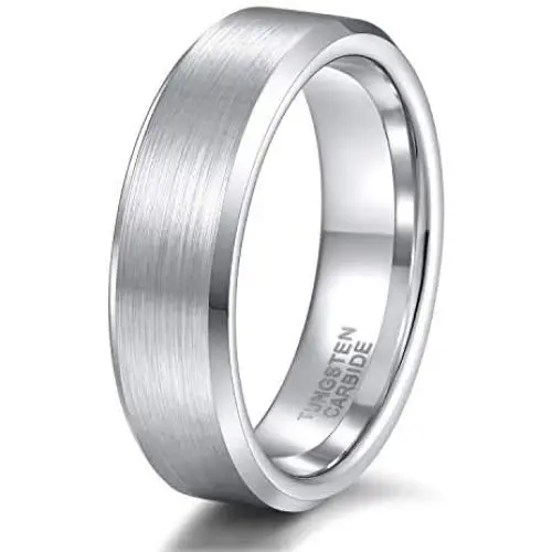 TRUMIUM 4mm 6mm 8mm Men Women Wedding Band Tungsten Carbide Ring Brushed Beveled Edge Silver/Blue/Black Size 4-15