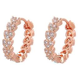 JUMOO Rose Gold Hoop Stud Earrings for Women Girl Love Shape cubic zirconia Copper Fashion Jewelry Hypoallergenic