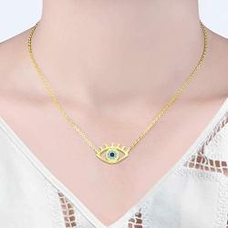 Evil Eye Necklace with 925 Sterling Silver Inside Rose Gold White Gold 14K Gold Plated Good Luck Pendant Necklace Cute Blue Sparkling CZ Cubic Zirconia Jewelry Gift for Woman Girls