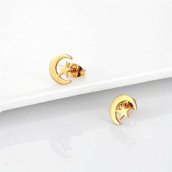 Crescent Moon Star/Ankh Stud Earrings, 18K Gold Plated Stainless Steel Earrings, Women Jewelry Gift