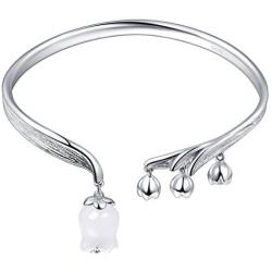 Jewever Lily of the Valley 925 silver bracelet with original romantic natural white jade flower adjustable ladies jewelry gift