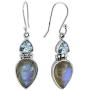 YoTreasure 1.65'' Labradorite Blue Topaz Sterling Silver Dangle Earrings